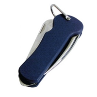 COLTELLO INOX MANICO BLU DA VELA CON PUNTERUOLO E SVITA GRILLI